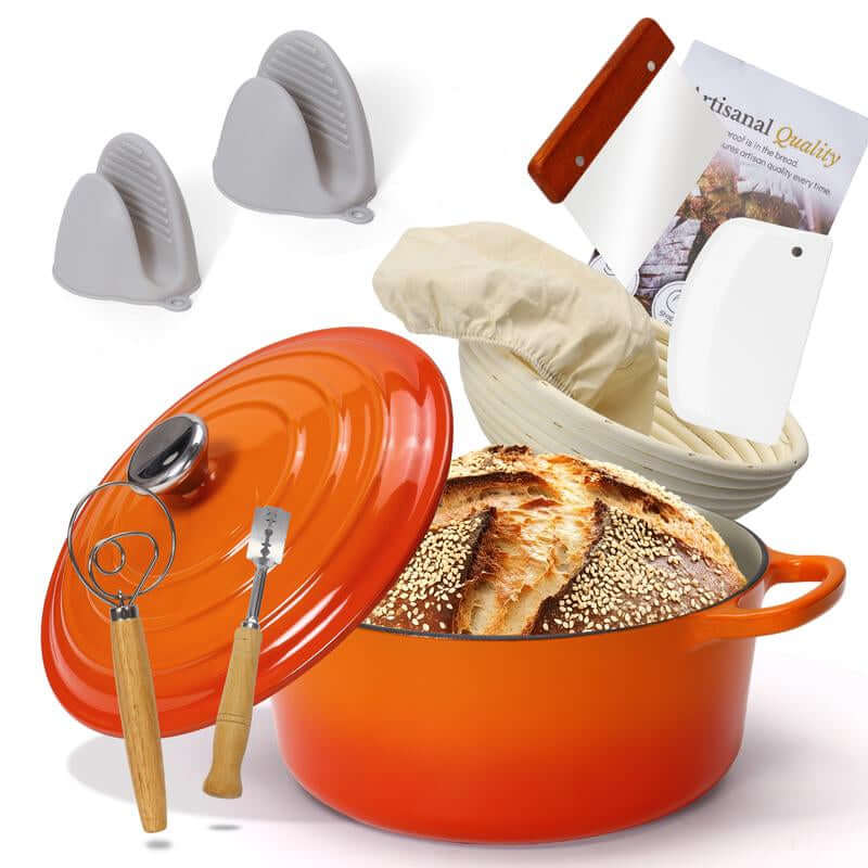 Enameled Cast Iron Dutch Oven with Proofing Basket, Non-Stick Ovenproof Casserole Pot, Pink Dutch Oven for Braising, Stews, Roasting & Bread Baking 5Litres-26Cm