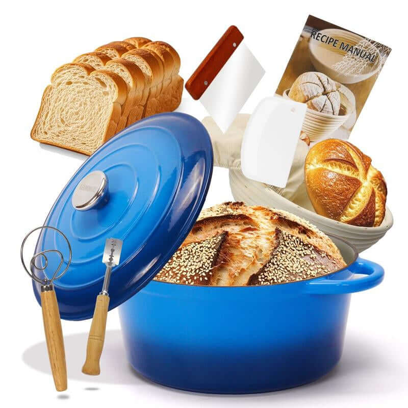 Enameled Cast Iron Dutch Oven with Proofing Basket, Non-Stick Ovenproof Casserole Pot, Pink Dutch Oven for Braising, Stews, Roasting & Bread Baking 5Litres-26Cm