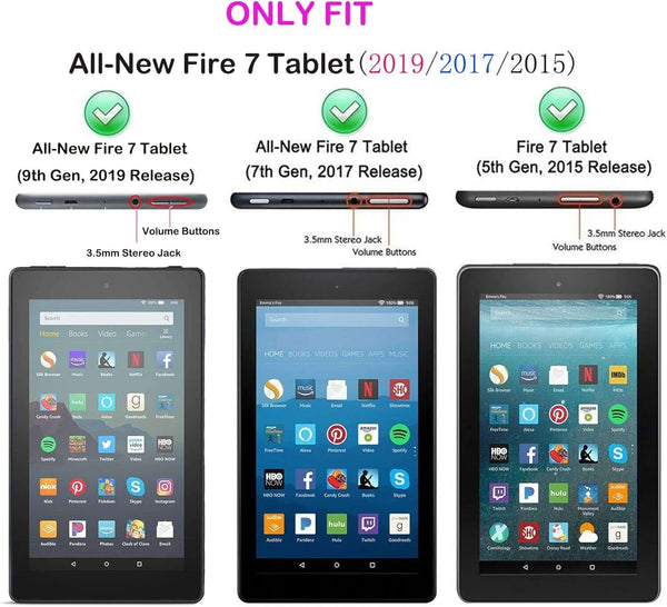 2019 Fire 7 Tablet Case for Kids -SHREBORN Kids Shock Proof Case Cover with Handle and Stand for Amazon Kindle Fire 7 Inch Tablet (Compatible with 9Th/7Th/5Th Generation, 2019/2017/2015 Release)-Rose