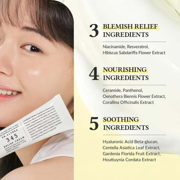 Dr.Althea 345 Relief Cream, Daily Face Moisturizer, Blemish Relief Care, Soothing Recovery & Moisture, Korean Vegan Skin Care for All Skin Types, 1.69 Fl Oz (Pack of 1)