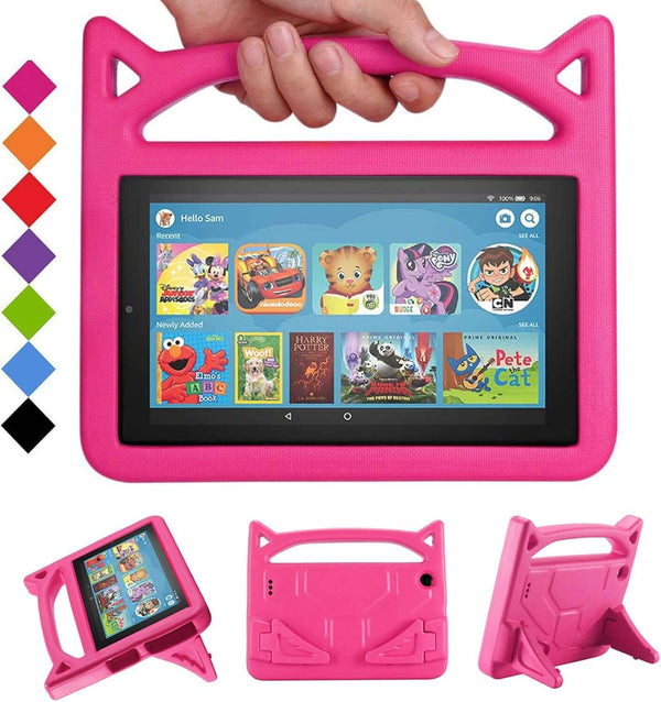 2019 Fire 7 Tablet Case for Kids -SHREBORN Kids Shock Proof Case Cover with Handle and Stand for Amazon Kindle Fire 7 Inch Tablet (Compatible with 9Th/7Th/5Th Generation, 2019/2017/2015 Release)-Rose