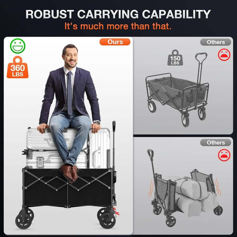 180L Large Capacity Collapsible Wagon Carts with Wheels,Foldable Wagon with 330Lbs,Heavy Duty Shopping Cart,Portable Wagons Carts Foldable for Beach,Sports,Garden,Laundry,Outdoor-Black