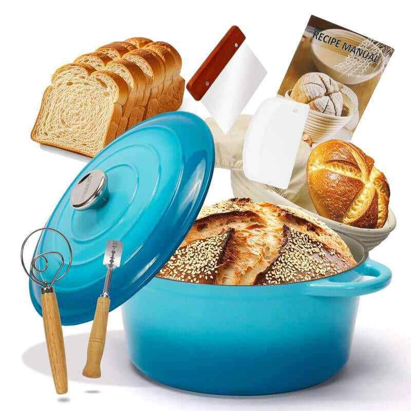 Enameled Cast Iron Dutch Oven with Proofing Basket, Non-Stick Ovenproof Casserole Pot, Pink Dutch Oven for Braising, Stews, Roasting & Bread Baking 5Litres-26Cm