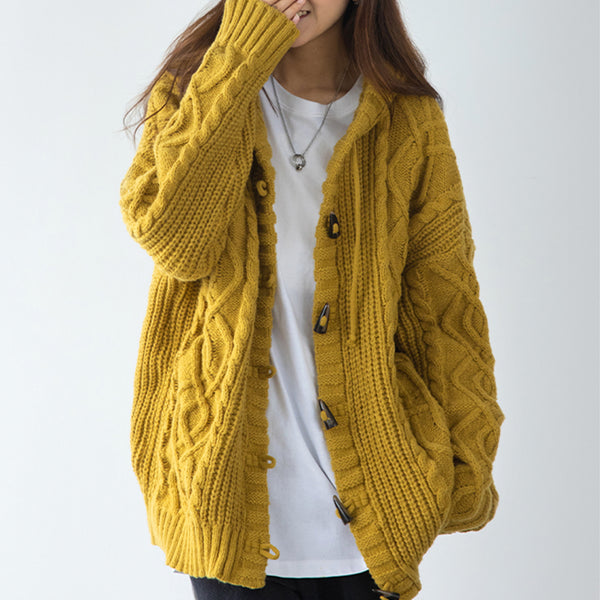 Horn Button Sweater Jacket, Women's Cardigan, Cozy High-end Thickened Sweater Top, Ins