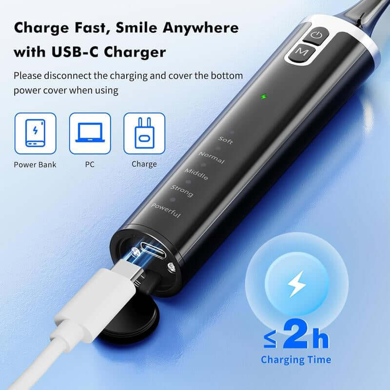 Electric Tooth Polisher,Denture Care, Denture Cleansers, Rechargeable Teeth Cleaning Kit with 6 Cleaning Heads, 5 Speed Modes, LED Ligght, USB-C Charger, IPX6 Waterproof, Easy to Use, for Daily Teeth Cleaning at Home