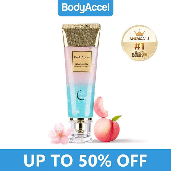 Bodyaccel Whitening Toothpaste -Niacinamide Peach Mint Flavor | Vegan, Fluoride-Free, Antiplaque & Fresh Breath | Oral Hygiene Essentials-Max
