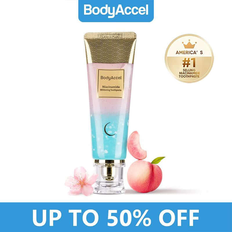 Bodyaccel Whitening Toothpaste -Niacinamide Peach Mint Flavor | Vegan, Fluoride-Free, Antiplaque & Fresh Breath | Oral Hygiene Essentials-Max