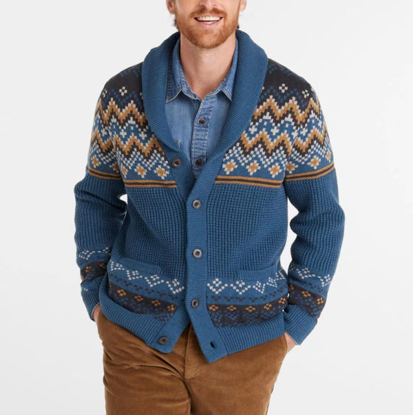 Men's Sweaters Coat Lapel Jacquard Long Sleeve