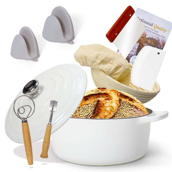 Enameled Cast Iron Dutch Oven with Proofing Basket, Non-Stick Ovenproof Casserole Pot, Pink Dutch Oven for Braising, Stews, Roasting & Bread Baking 5Litres-26Cm