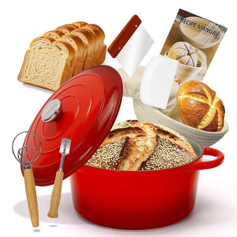 Enameled Cast Iron Dutch Oven with Proofing Basket, Non-Stick Ovenproof Casserole Pot, Pink Dutch Oven for Braising, Stews, Roasting & Bread Baking 5Litres-26Cm