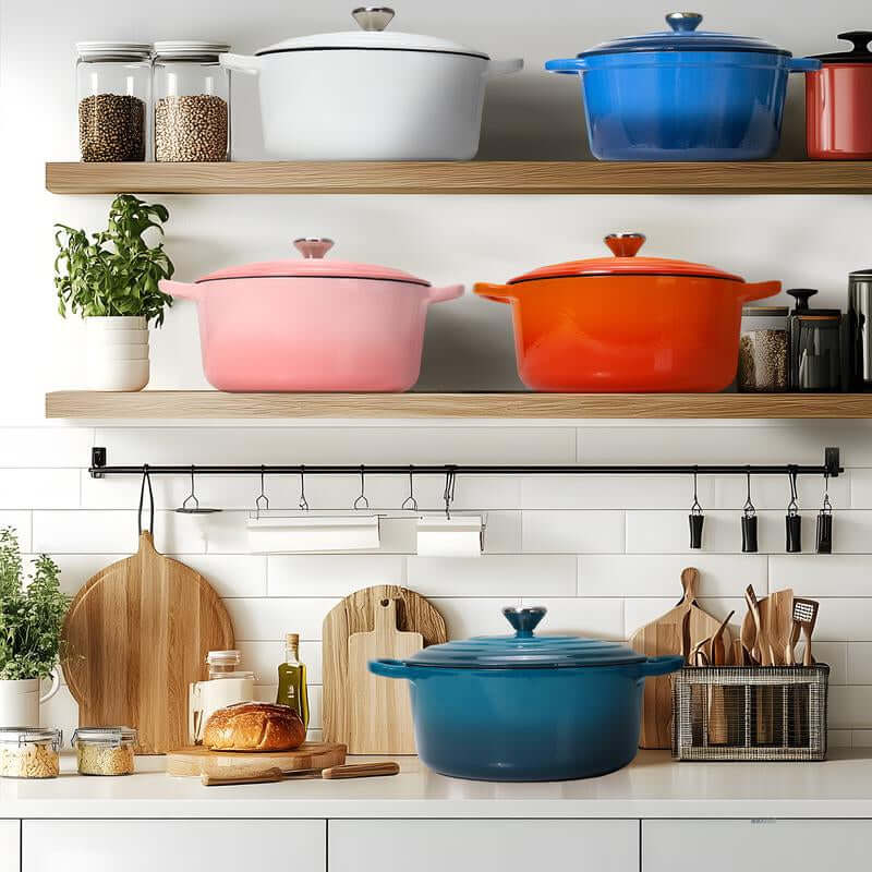 Enameled Cast Iron Dutch Oven with Proofing Basket, Non-Stick Ovenproof Casserole Pot, Pink Dutch Oven for Braising, Stews, Roasting & Bread Baking 5Litres-26Cm